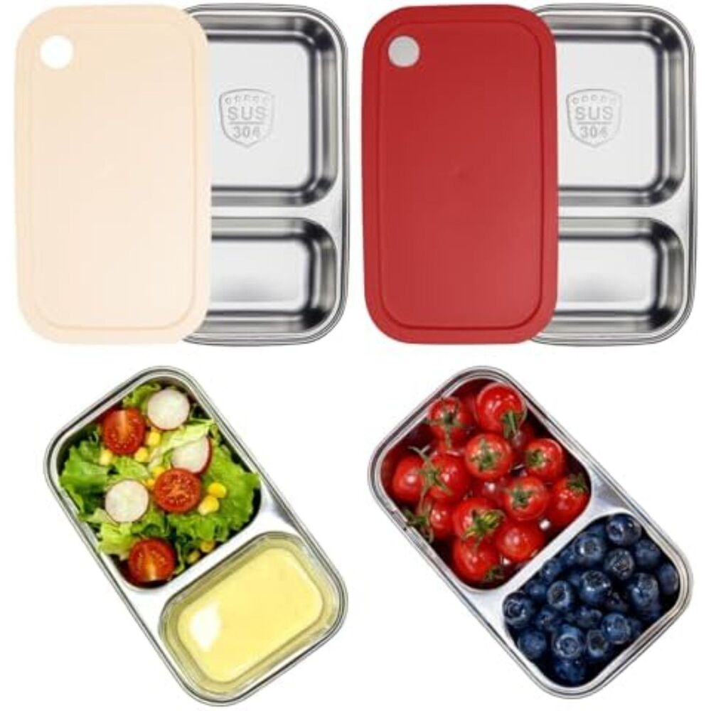 Stainless Steel Snack Containers with Lids 2 Pack Leak Proof Lid Reusable